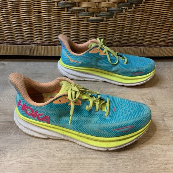 Hoka One One Clifton 9 Running Shoes Mens 13 D Teal Lime Green 1127895 CEPR 2023 main image 7